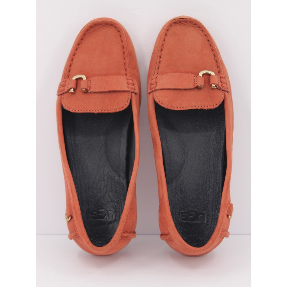 UGG Callen Nubuck Leather Driving Loafers Size 5.5 Terracota Gold Hardware Mocs - Picture 2 of 9